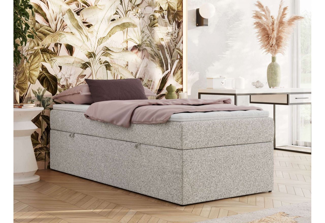 Łóżko kontynentalne ZERO 90x200 - H3 - jasnoszary, struktura - topper Visco