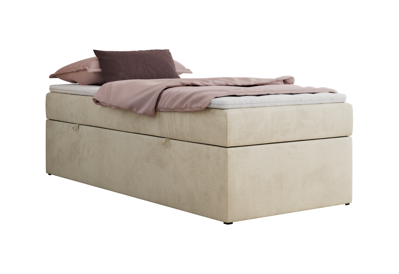 Łóżko kontynentalne ZERO 90x200 - H4 - beżowy, welwet - topper Visco