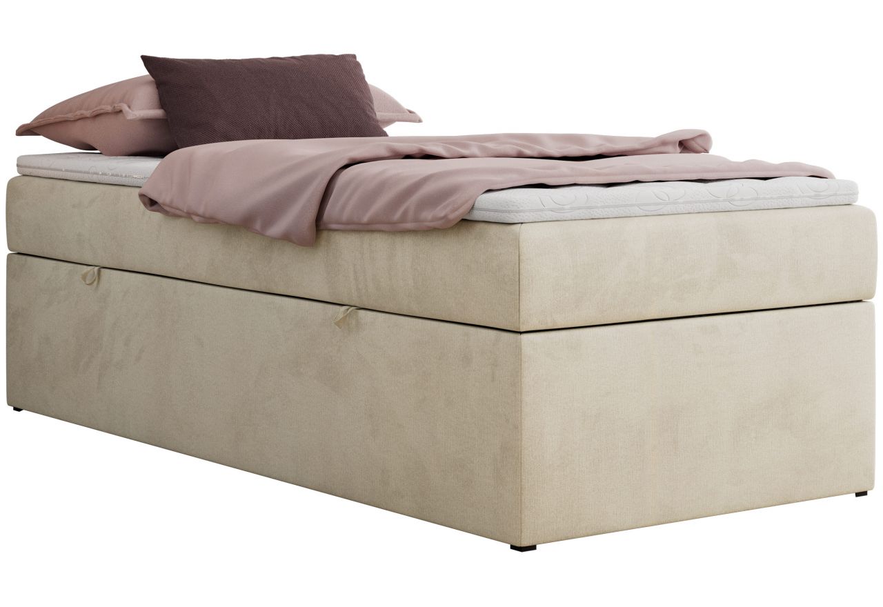 Łóżko kontynentalne ZERO 90x200 - H4 - beżowy, welwet - topper Visco