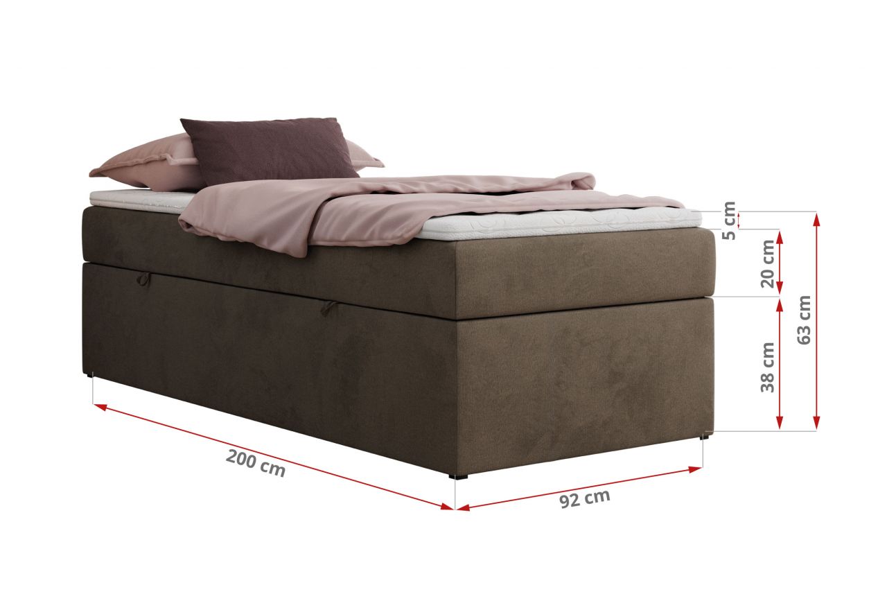 Łóżko kontynentalne ZERO 90x200 - H4 - brązowy, welwet - topper Visco