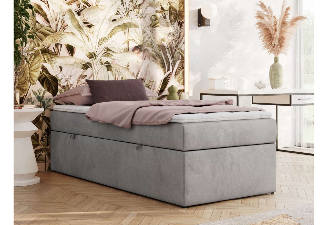 Łóżko kontynentalne ZERO 90x200 - H4 - jasnoszary, welwet - topper Visco