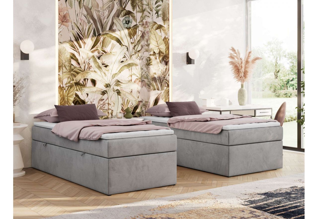 Łóżko kontynentalne ZERO 90x200 - H4 - jasnoszary, welwet - topper Visco