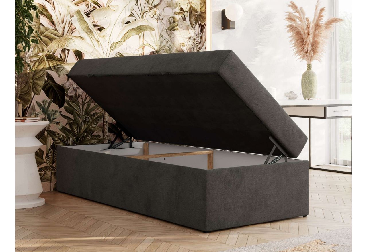 Łóżko kontynentalne ZERO 90x200 - H4 - ciemnoszary, welwet - topper Visco