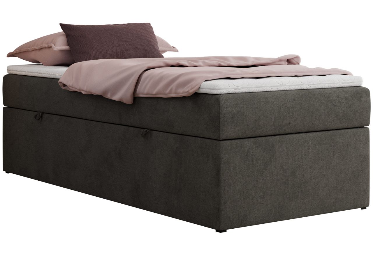 Łóżko kontynentalne ZERO 90x200 - H4 - ciemnoszary, welwet - topper Visco