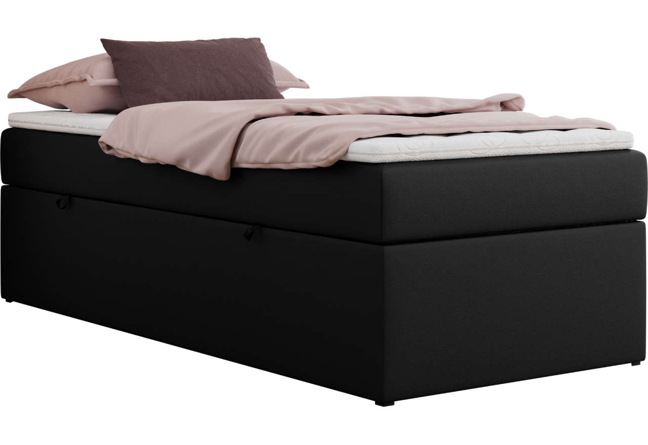 Łóżko kontynentalne ZERO 90x200 - H4 - czarny, ekoskóra - topper Visco