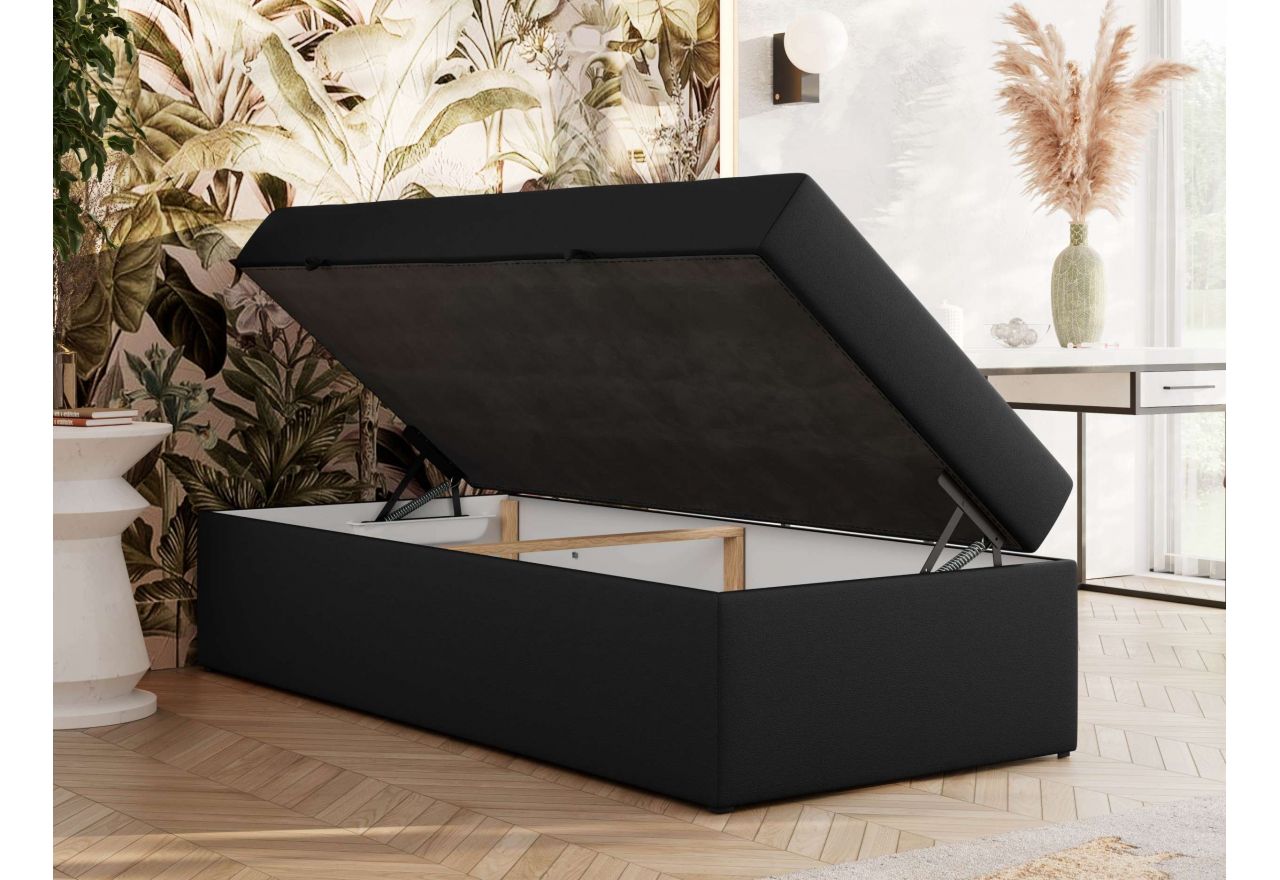 Łóżko kontynentalne ZERO 90x200 - H4 - czarny, ekoskóra - topper Visco