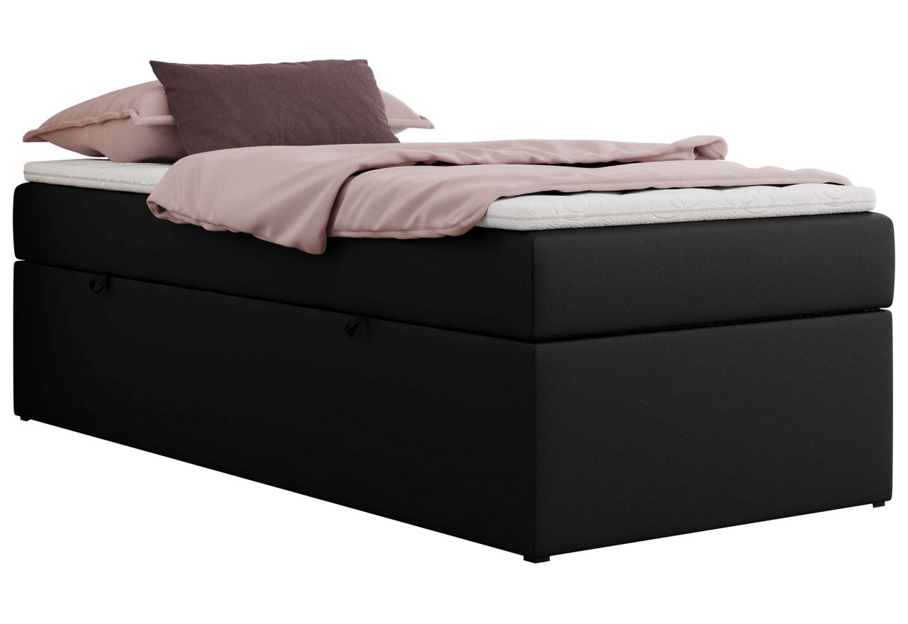 Łóżko kontynentalne ZERO 90x200 - H4 - czarny, ekoskóra - topper Visco