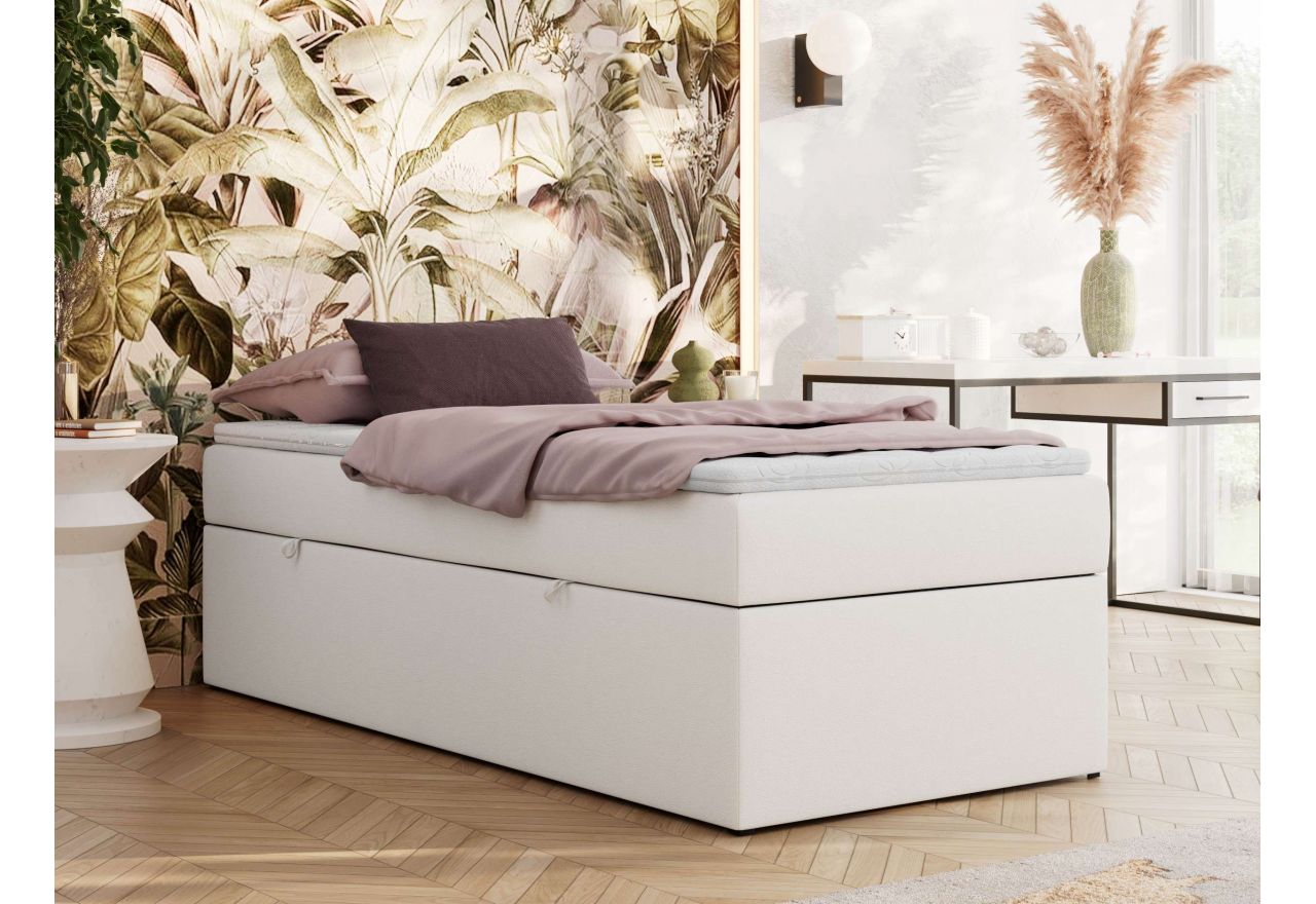 Łóżko kontynentalne ZERO 90x200 - H4 - biały, ekoskóra - topper Visco