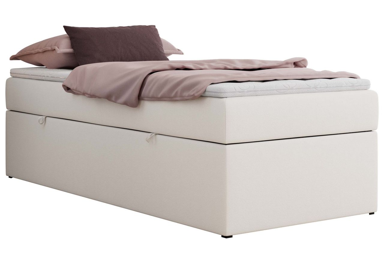 Łóżko kontynentalne ZERO 90x200 - H4 - biały, ekoskóra - topper Visco