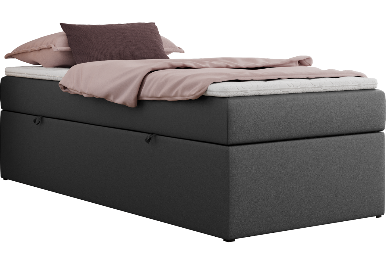 Łóżko kontynentalne ZERO 90x200 - H4 - szary, ekoskóra - topper Visco