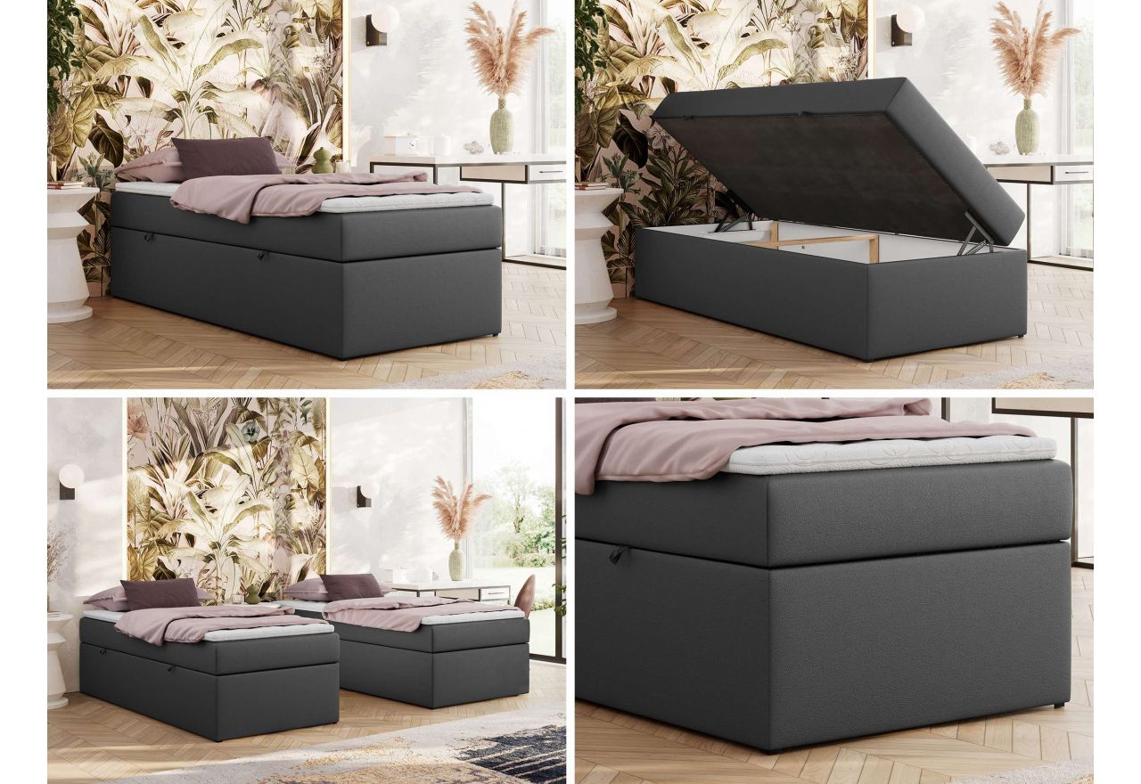 Łóżko kontynentalne ZERO 90x200 - H4 - szary, ekoskóra - topper Visco