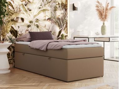 Łóżko kontynentalne ZERO 90x200 - H4 - brązowy, ekoskóra - topper Visco