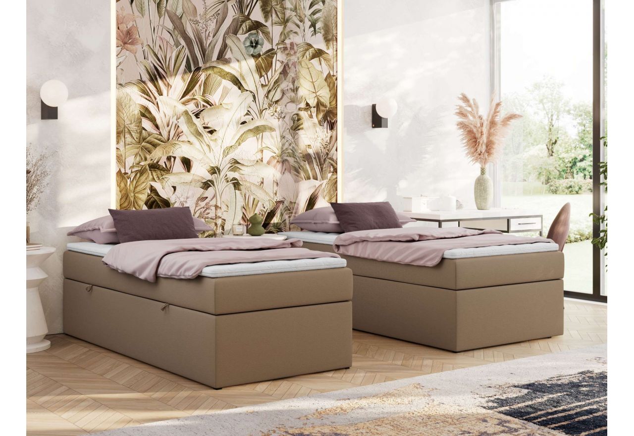 Łóżko kontynentalne ZERO 90x200 - H4 - brązowy, ekoskóra - topper Visco