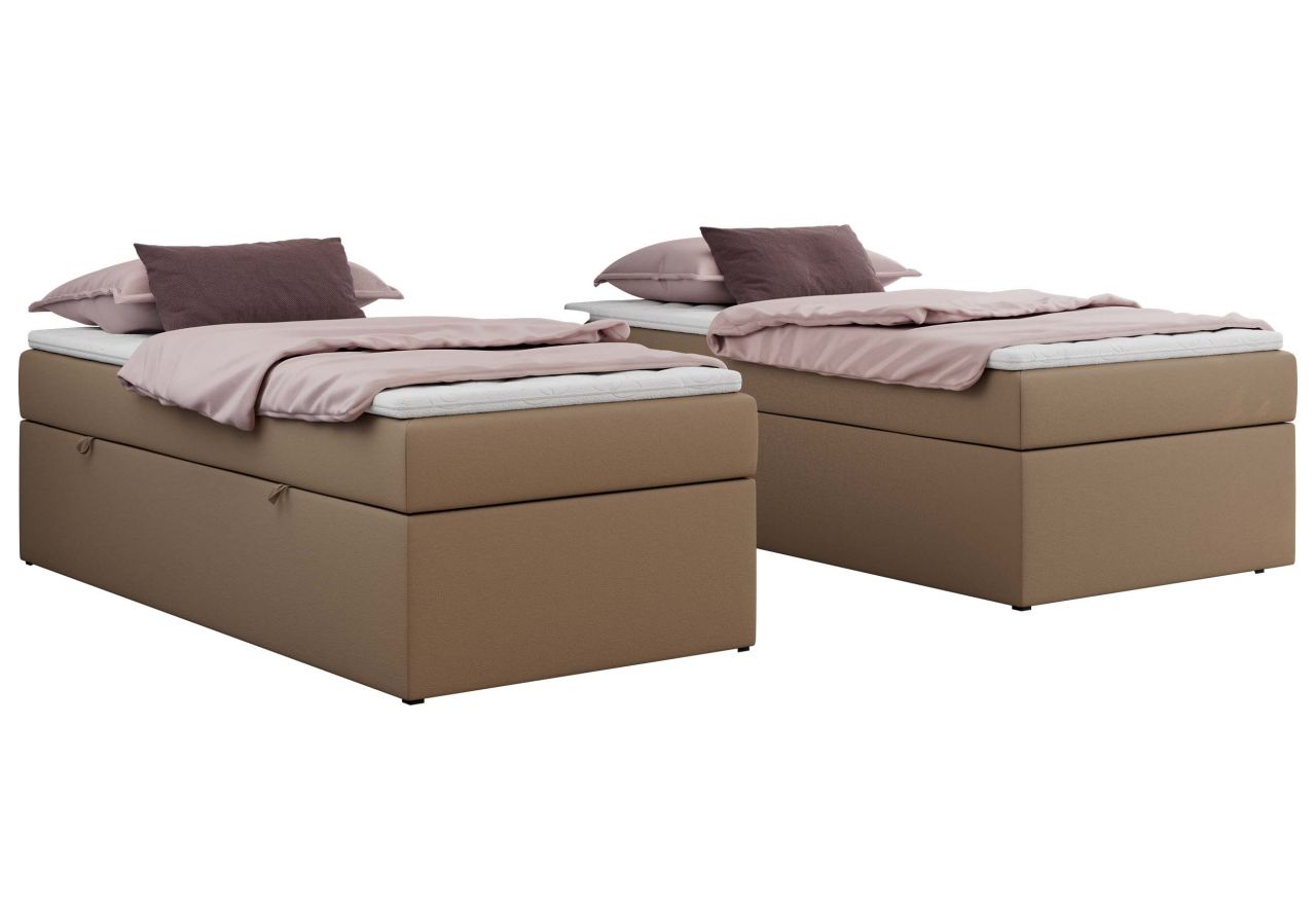 Łóżko kontynentalne ZERO 90x200 - H4 - brązowy, ekoskóra - topper Visco