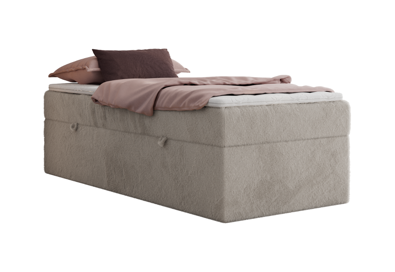 Łóżko kontynentalne ZERO 90x200 - H4 - jasnoszary, plusz - topper Visco