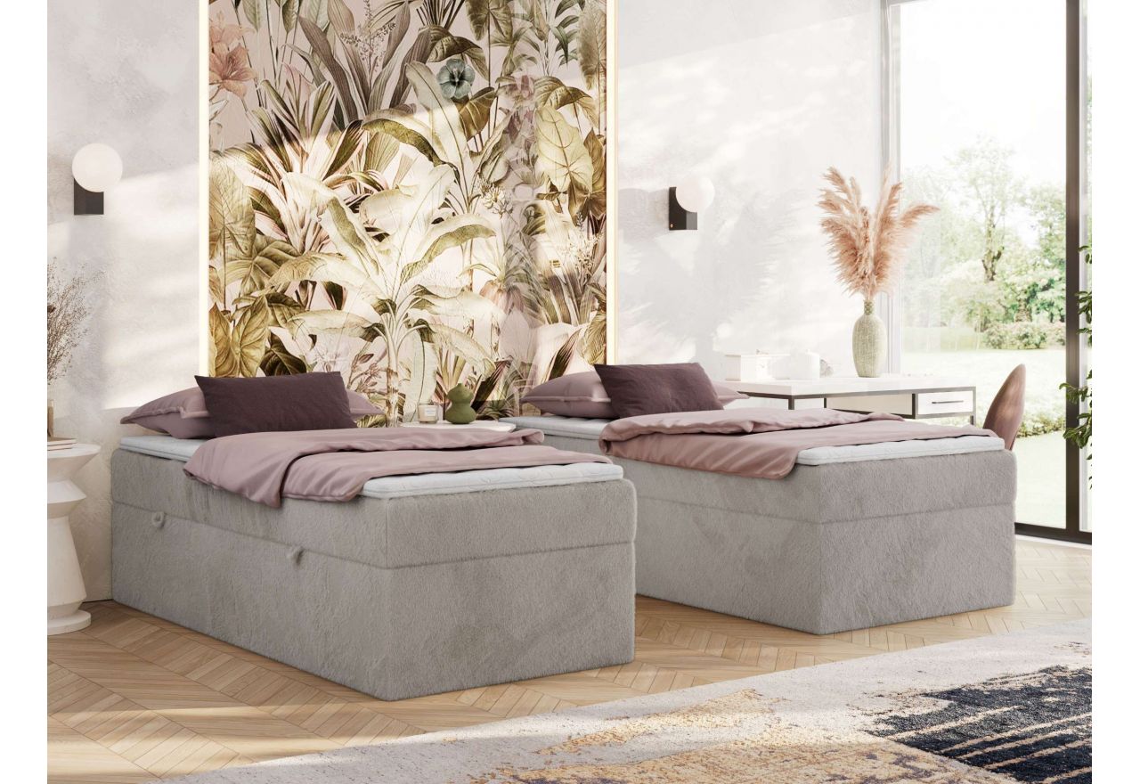 Łóżko kontynentalne ZERO 90x200 - H4 - jasnoszary, plusz - topper Visco