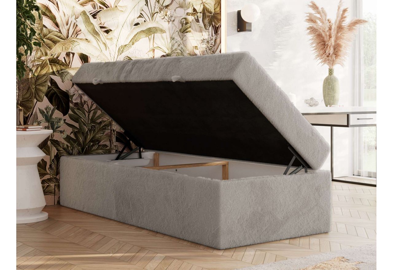 Łóżko kontynentalne ZERO 90x200 - H4 - jasnoszary, plusz - topper Visco