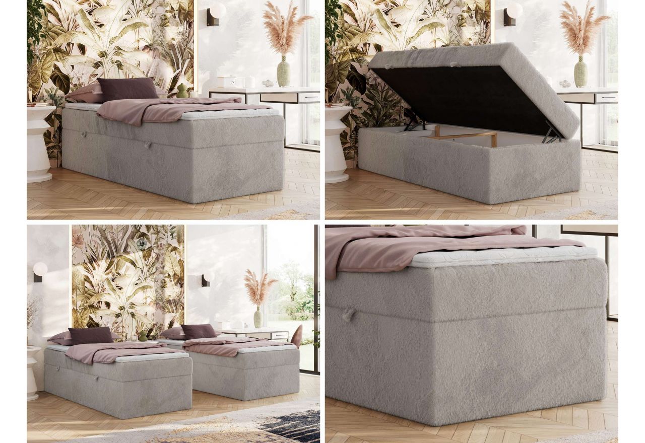 Łóżko kontynentalne ZERO 90x200 - H4 - jasnoszary, plusz - topper Visco