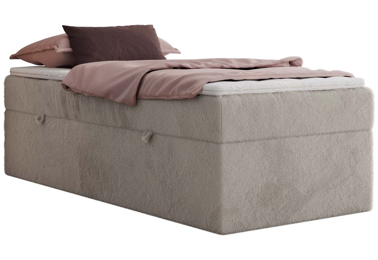 Łóżko kontynentalne ZERO 90x200 - H4 - jasnoszary, plusz - topper Visco