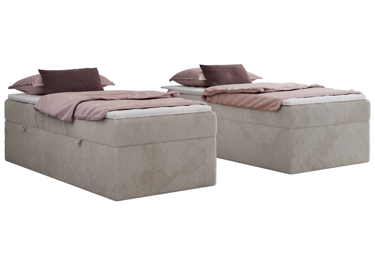 Łóżko kontynentalne ZERO 90x200 - H4 - jasnoszary, plusz - topper Visco