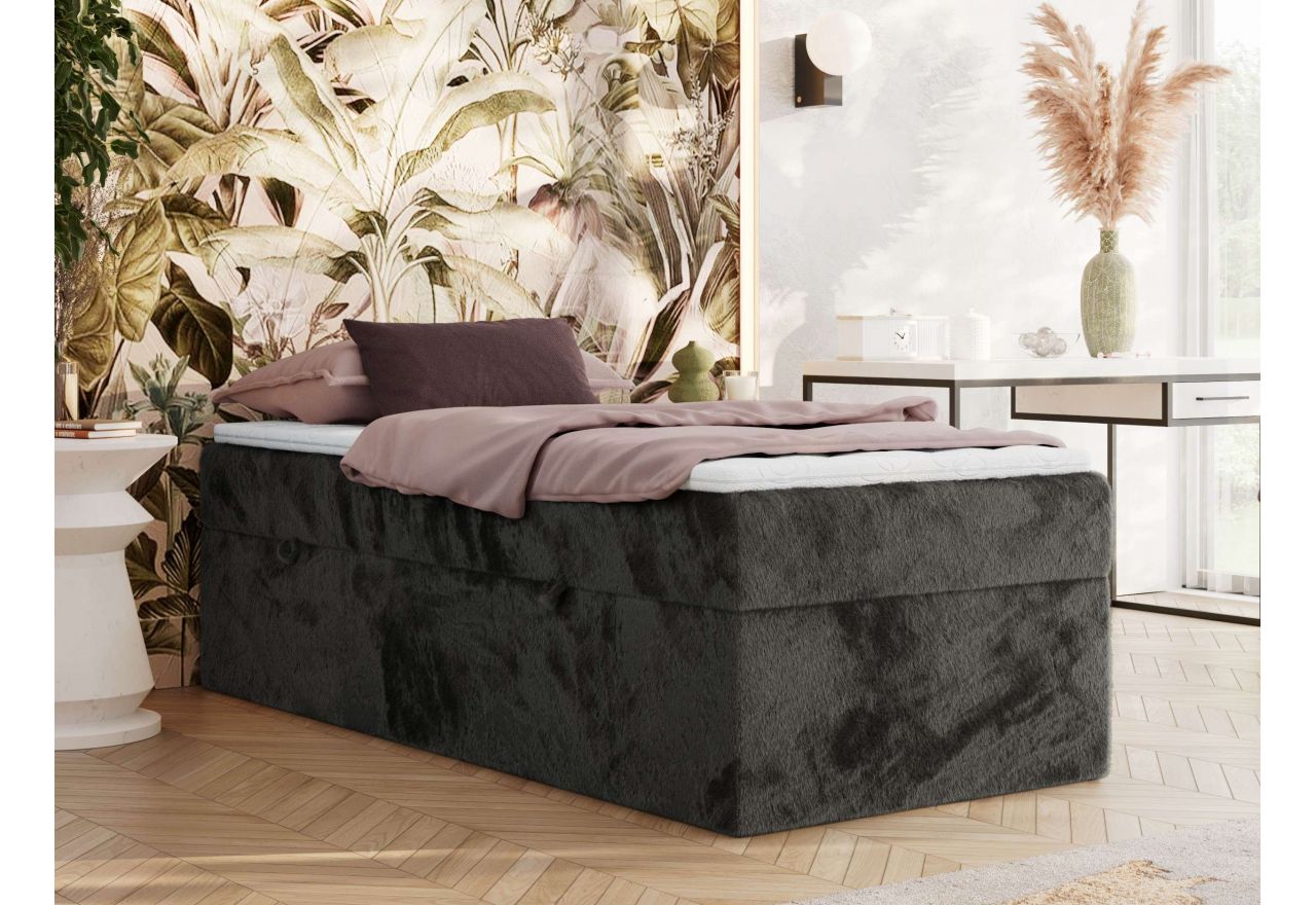 Łóżko kontynentalne ZERO 90x200 - H4 - ciemnoszary, plusz - topper Visco