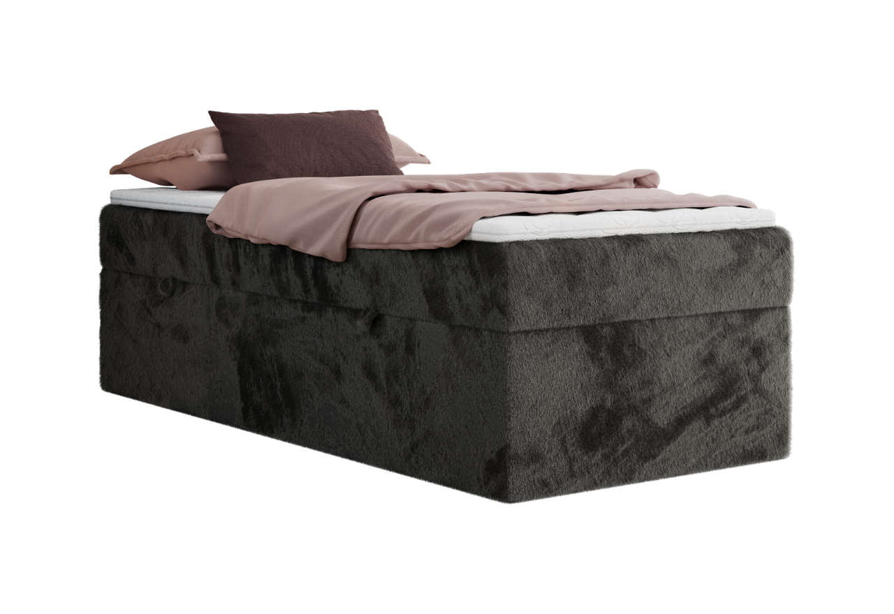 Łóżko kontynentalne ZERO 90x200 - H4 - ciemnoszary, plusz - topper Visco