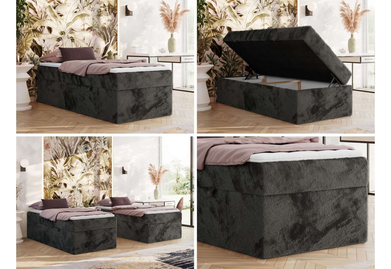 Łóżko kontynentalne ZERO 90x200 - H4 - ciemnoszary, plusz - topper Visco