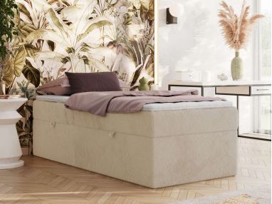 Łóżko kontynentalne ZERO 90x200 - H4 - kremowy, plusz - topper Visco