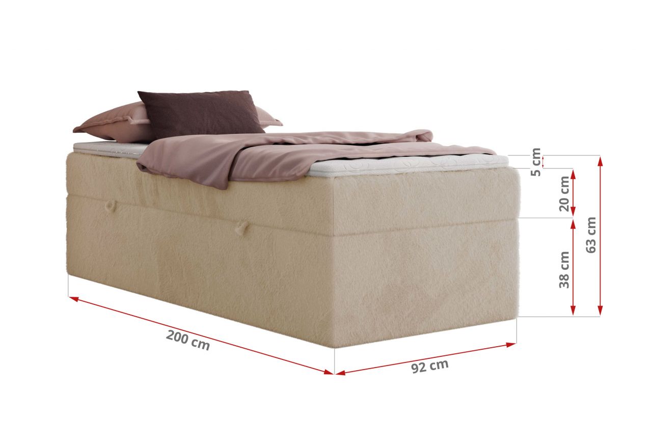 Łóżko kontynentalne ZERO 90x200 - H4 - kremowy, plusz - topper Visco