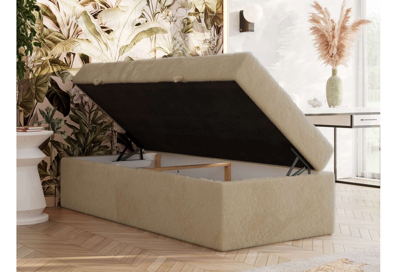 Łóżko kontynentalne ZERO 90x200 - H4 - beżowy, plusz - topper Visco