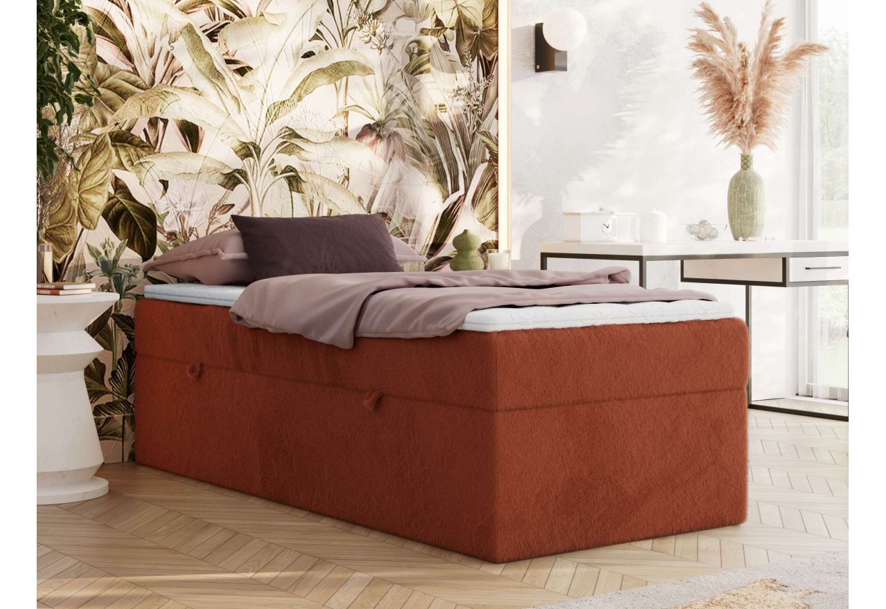 Łóżko kontynentalne ZERO 90x200 - H4 - pomarańczowy, plusz - topper Visco