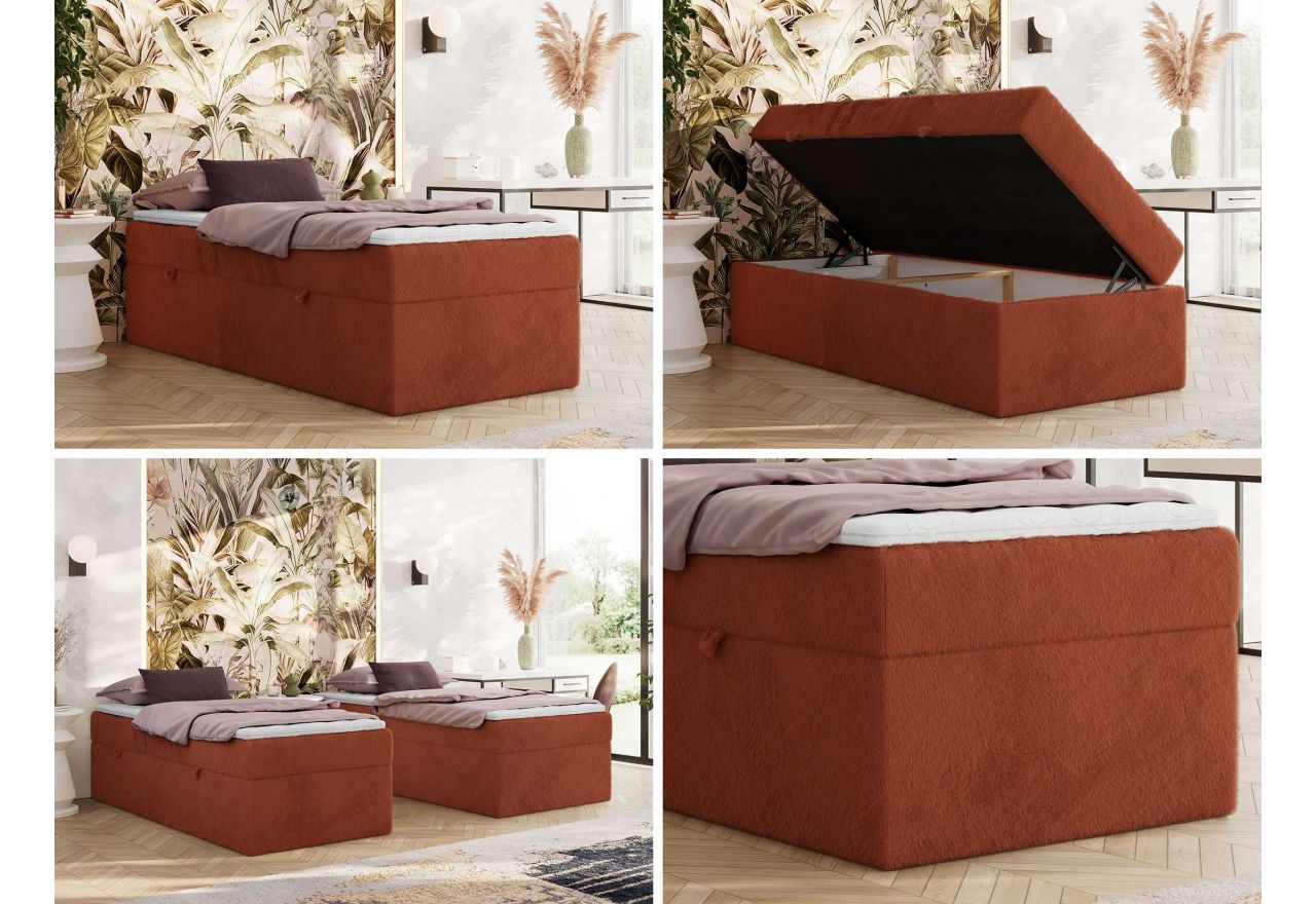 Łóżko kontynentalne ZERO 90x200 - H4 - pomarańczowy, plusz - topper Visco