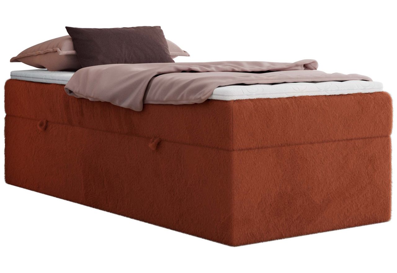 Łóżko kontynentalne ZERO 90x200 - H4 - pomarańczowy, plusz - topper Visco