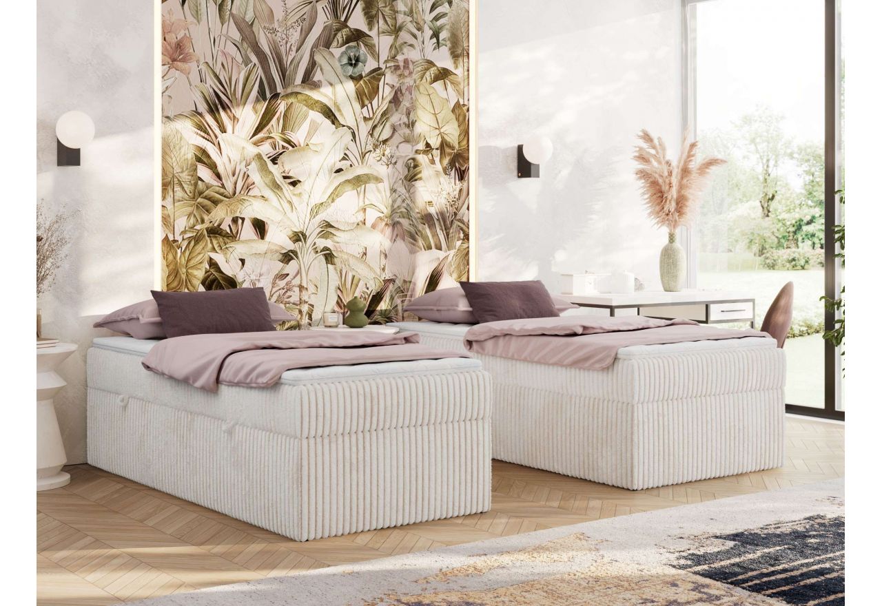 Łóżko kontynentalne ZERO 90x200 - H4 - beżowy, sztruks - topper Visco