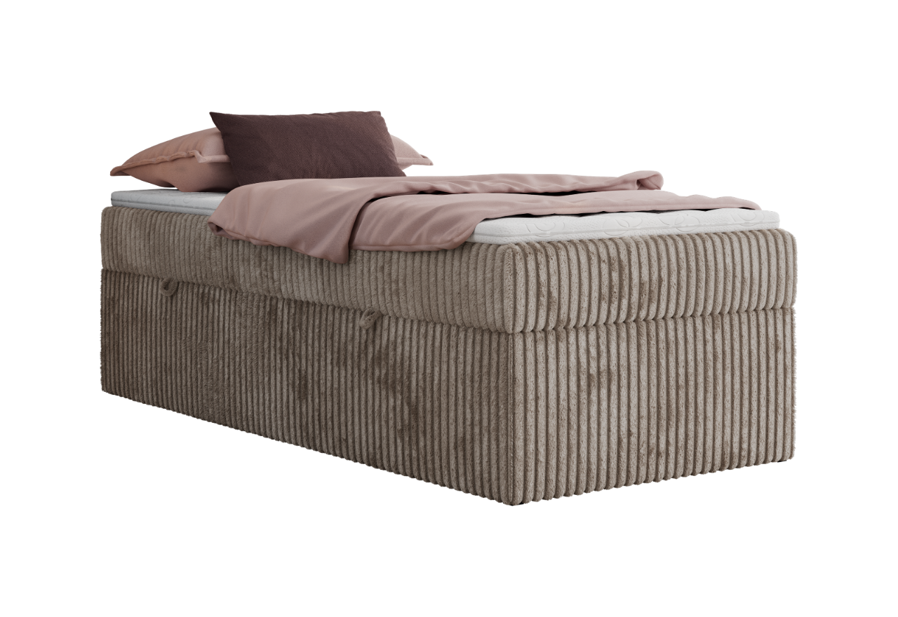 Łóżko kontynentalne ZERO 90x200 - H4 - jasnobrązowy, sztruks - topper Visco