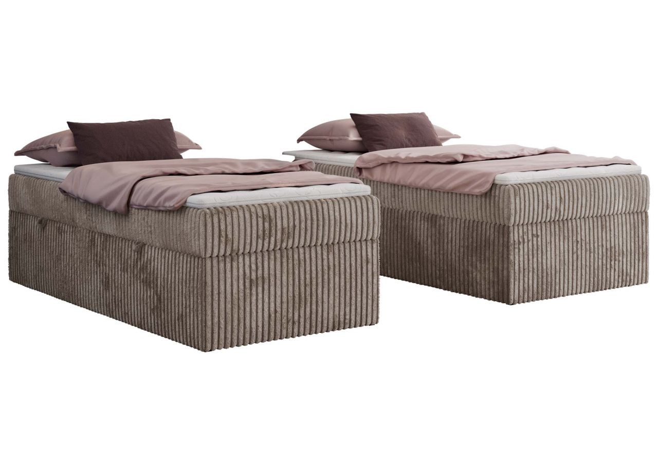 Łóżko kontynentalne ZERO 90x200 - H4 - jasnobrązowy, sztruks - topper Visco