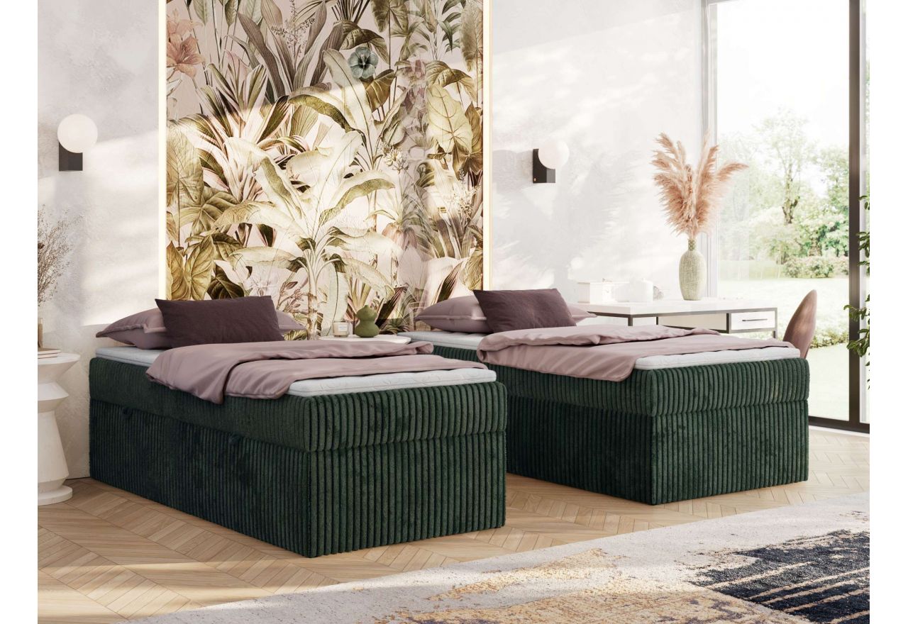 Łóżko kontynentalne ZERO 90x200 - H4 - ciemnozielony, sztruks - topper Visco