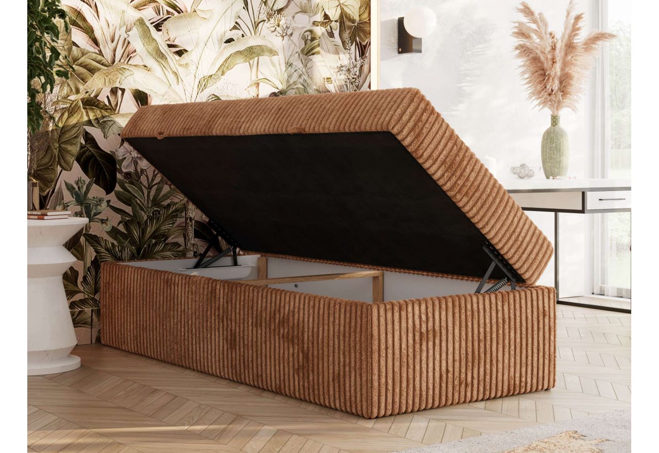 Łóżko kontynentalne ZERO 90x200 - H4 - pomarańczowy, sztruks - topper Visco