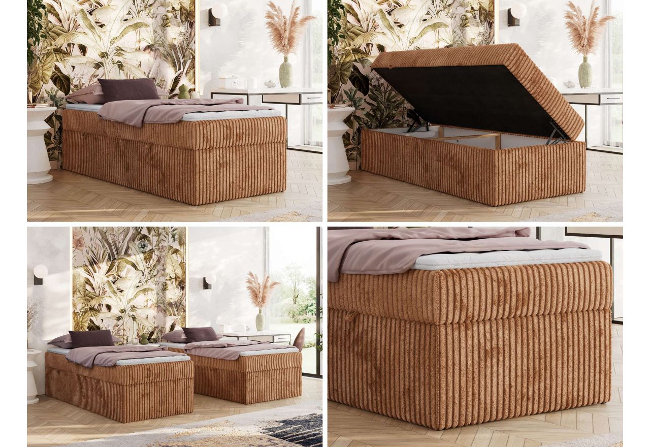 Łóżko kontynentalne ZERO 90x200 - H4 - pomarańczowy, sztruks - topper Visco