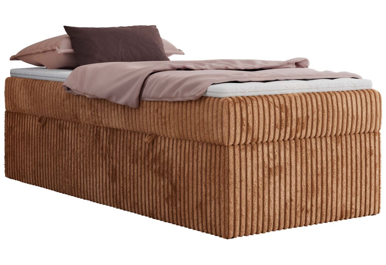 Łóżko kontynentalne ZERO 90x200 - H4 - pomarańczowy, sztruks - topper Visco