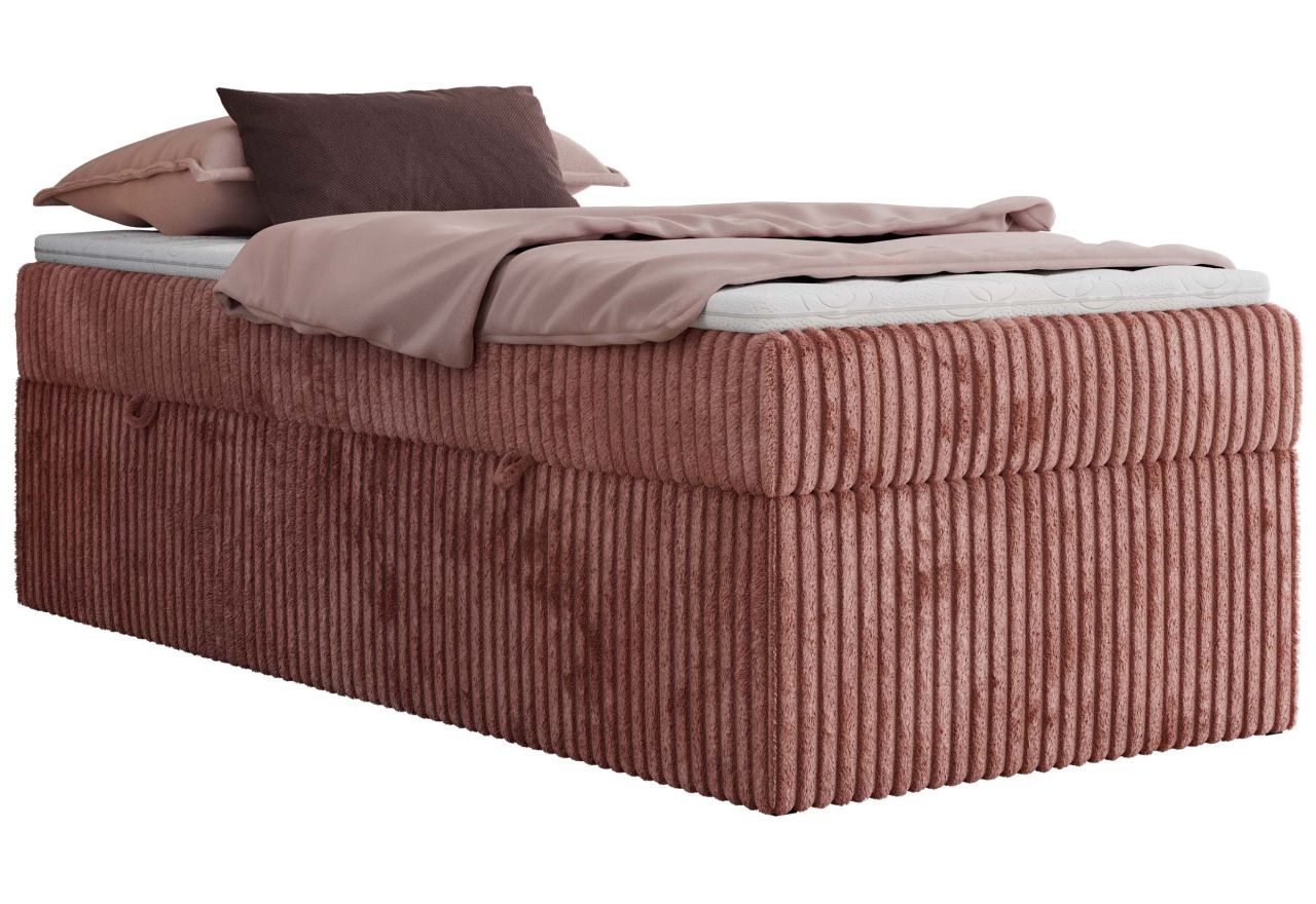 Łóżko kontynentalne ZERO 90x200 - H4 - różowy, sztruks - topper Visco