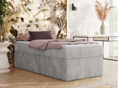 Łóżko kontynentalne ZERO 90x200 - H4 - jasnoszary, sztruks - topper Visco