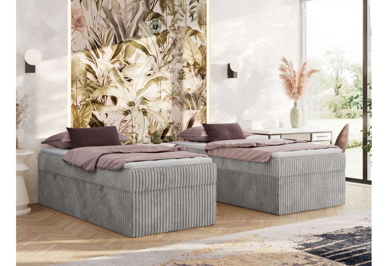 Łóżko kontynentalne ZERO 90x200 - H4 - jasnoszary, sztruks - topper Visco