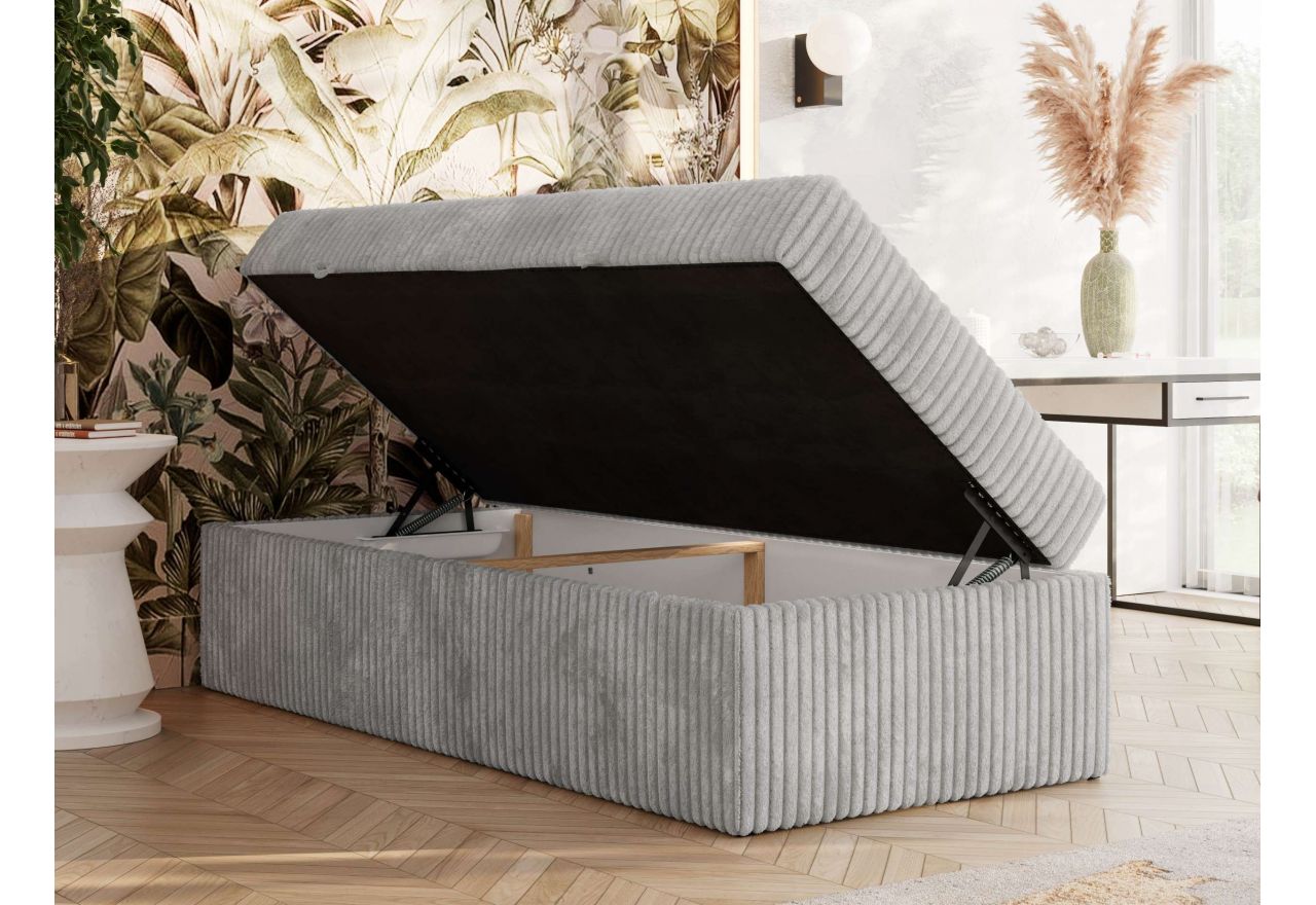 Łóżko kontynentalne ZERO 90x200 - H4 - jasnoszary, sztruks - topper Visco