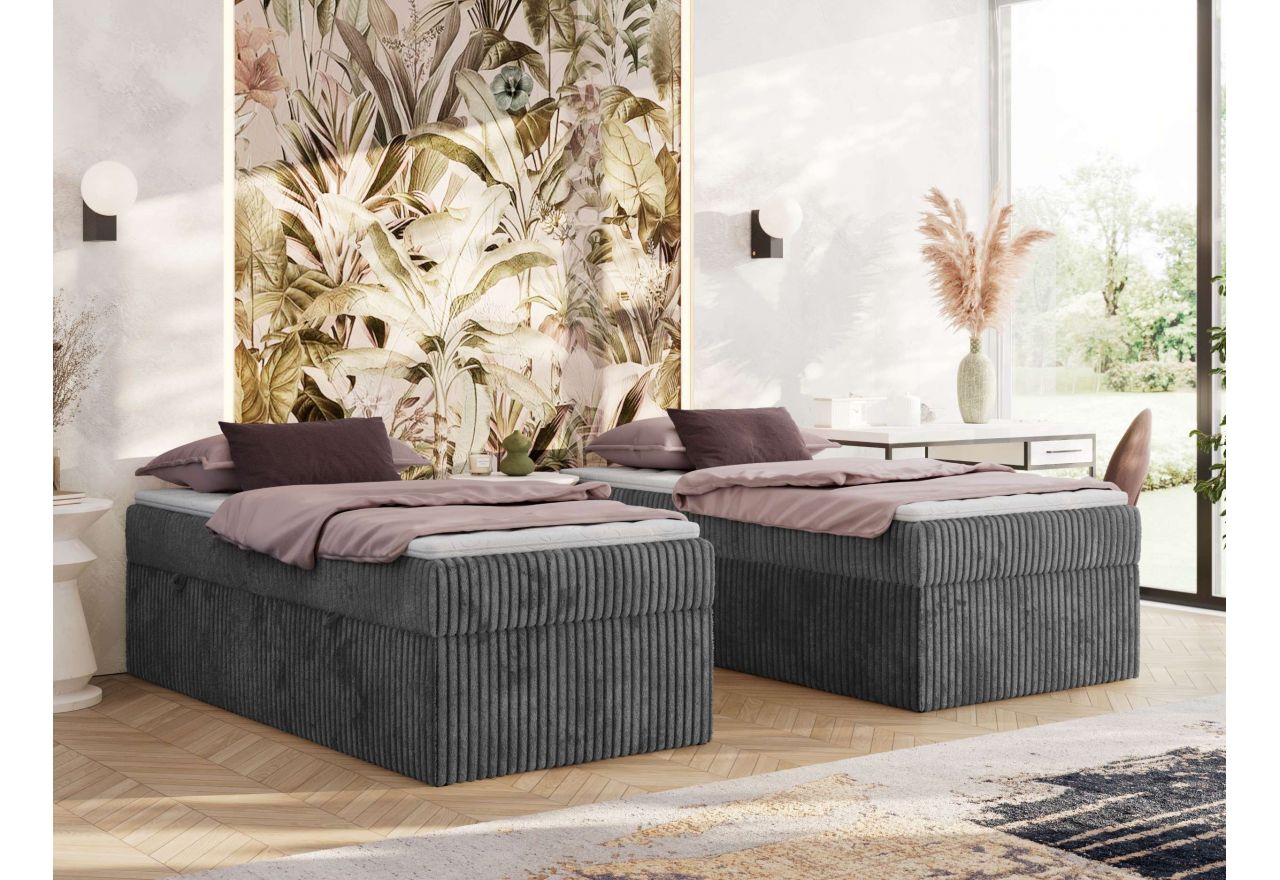 Łóżko kontynentalne ZERO 90x200 - H4 - szary, sztruks - topper Visco