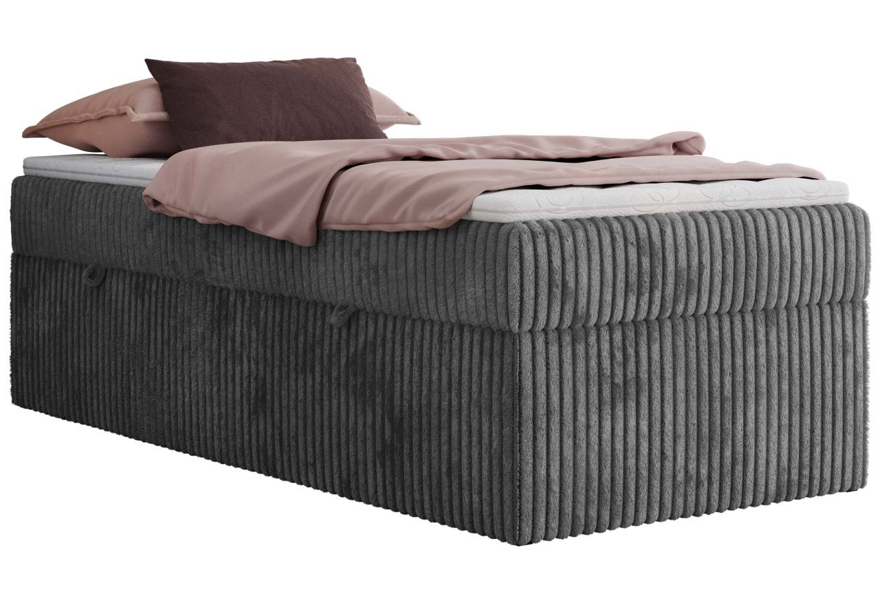 Łóżko kontynentalne ZERO 90x200 - H4 - szary, sztruks - topper Visco