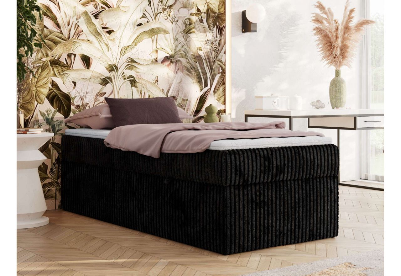 Łóżko kontynentalne ZERO 90x200 - H4 - czarny, sztruks - topper Visco