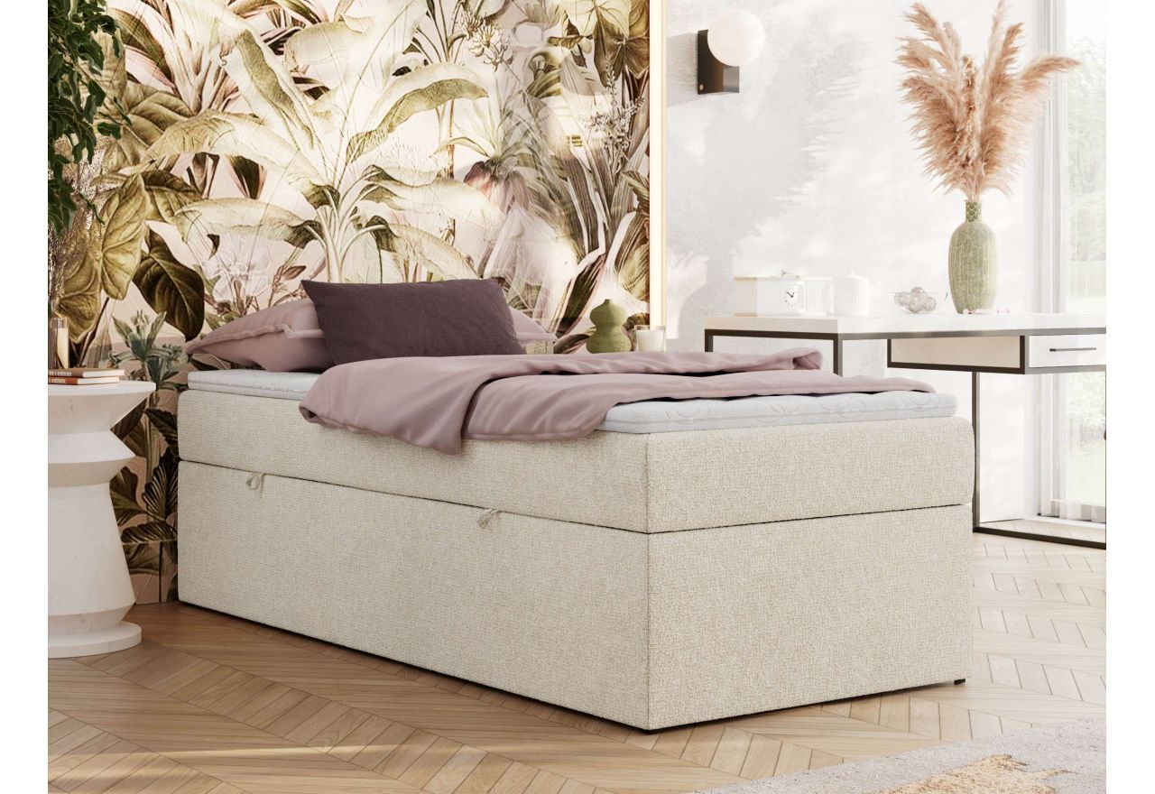 Łóżko kontynentalne ZERO 90x200 - H4 - kremowy, struktura - topper Visco