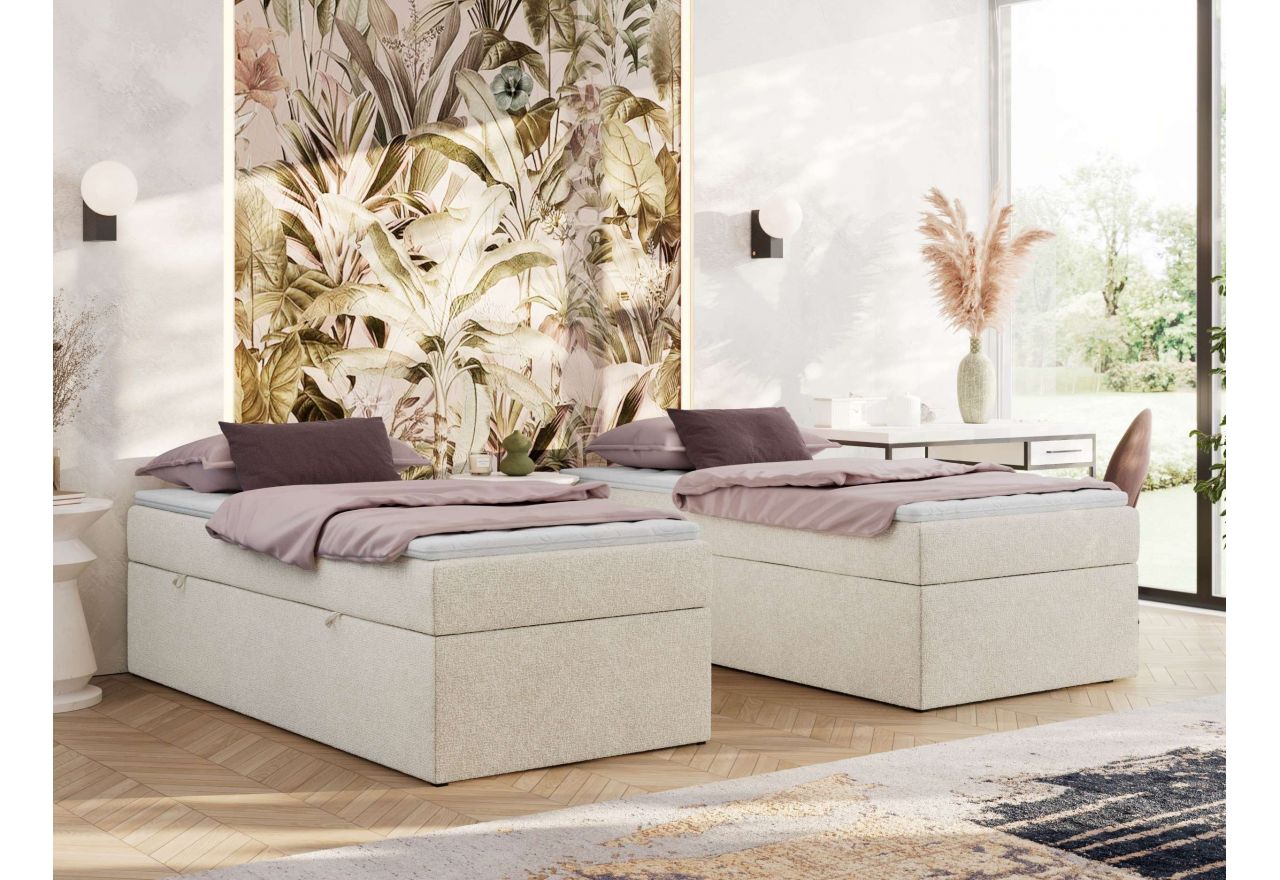 Łóżko kontynentalne ZERO 90x200 - H4 - kremowy, struktura - topper Visco