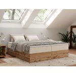 Łóżko kontynentalne - WOOD ZERO 200x200 - H3 - kremowy, struktura - topper T25